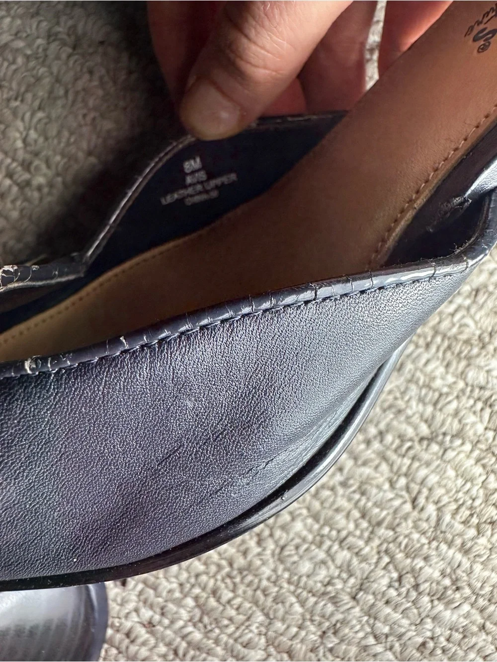 Kim Rogers Navy Pointed-Toe Kitten Heel Mules with Gold Chain Accent
